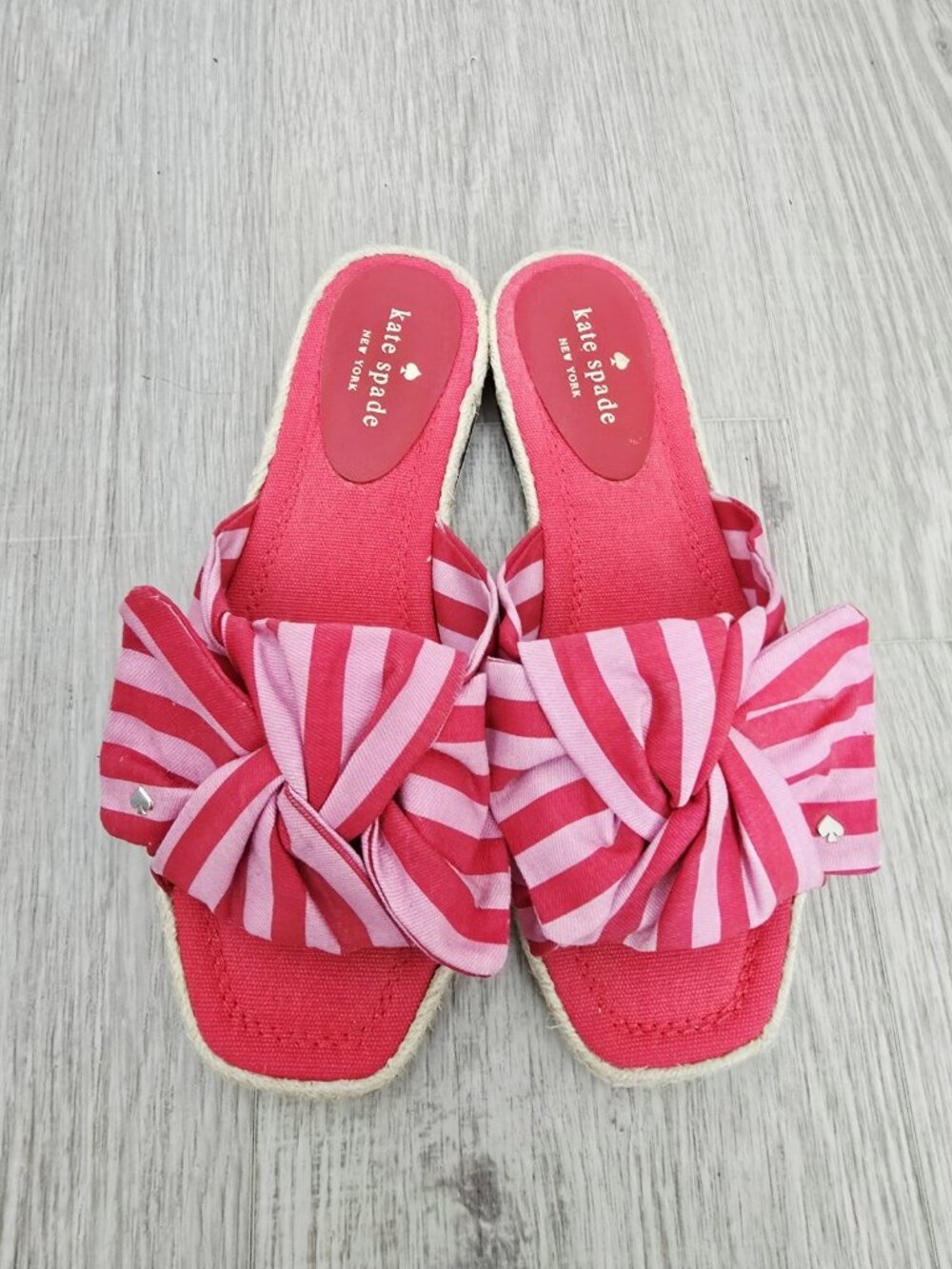 Kate Spade Caliana Bow Pink Striped Slides Sandals Shoes 8.5 Espadrille Slip On